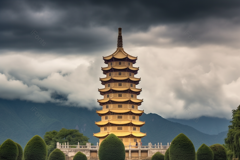 乌云下的金光灿灿的宝塔摄影真实,高清,摄影图,摄影图片,图片大全,摄影图免费下载